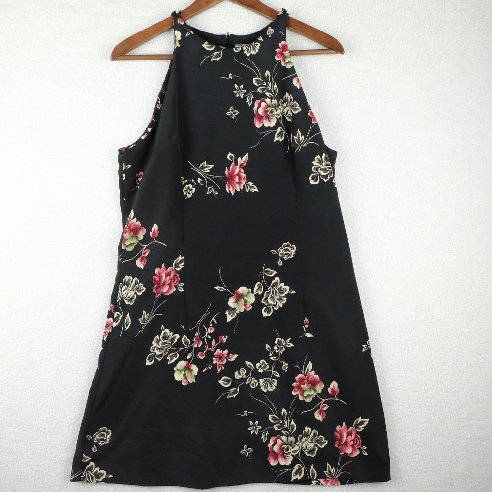 Vintage Tunic Womens 11 12 Black Red Floral Rose Sleeveless Top Shirt 80s